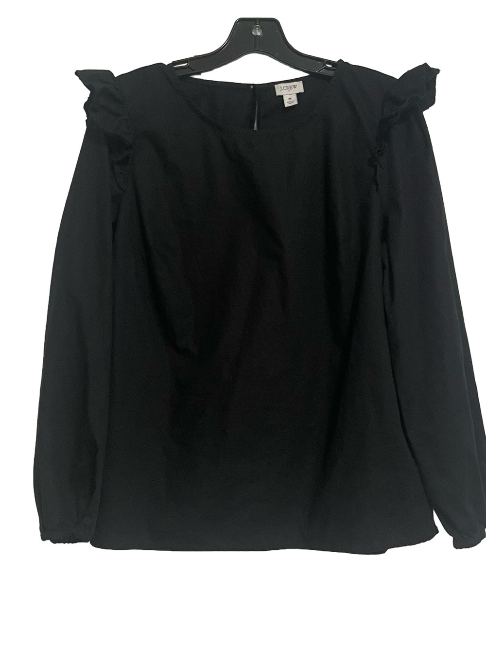 J. Crew Black Cotton Long-Sleeve Ruffle Shoulder Blouse